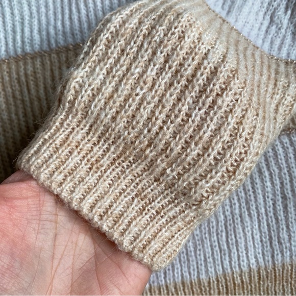 🍂 ONLY IVORY TAN METALLIC STRIPE CHUNKY KNIT SWEATER! - Picture 9 of 16